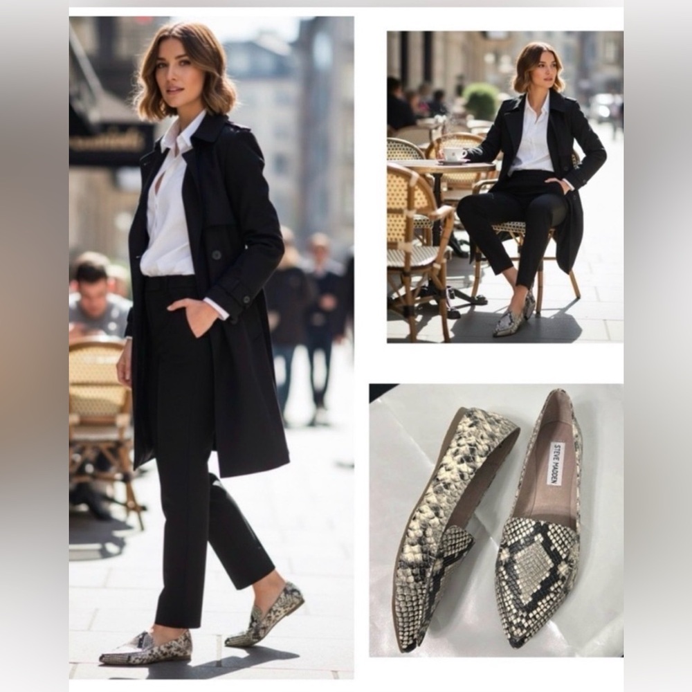 Steve Madden Black and Cream Flats Snakeskin Pattern Pointy Toe NWOT Size 7